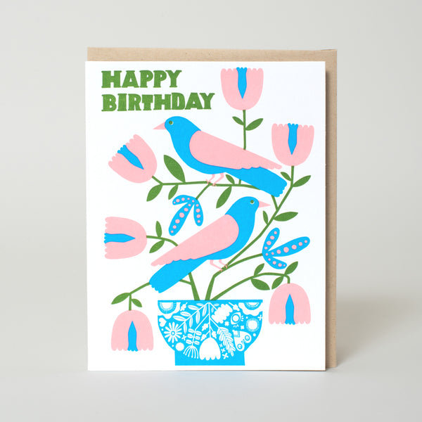 Nordic Bird Birthday Letterpress Greeting Card