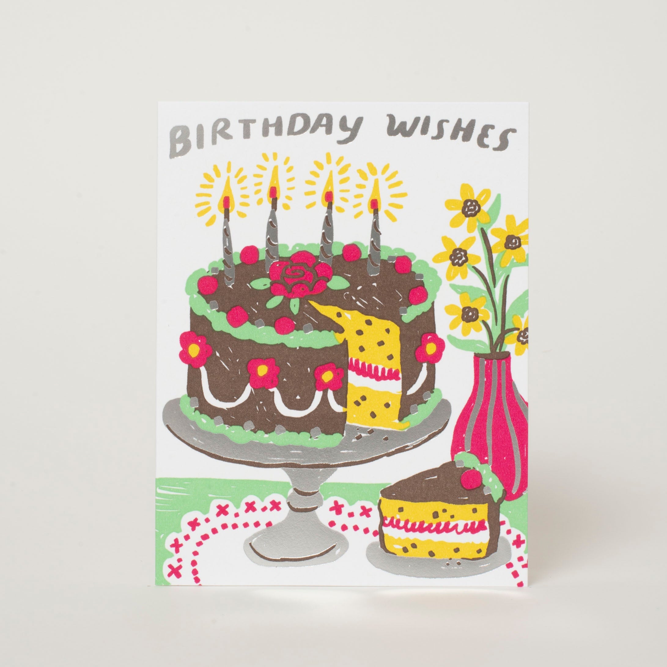 Birthday Cake Wishes Letterpress Greeting Card