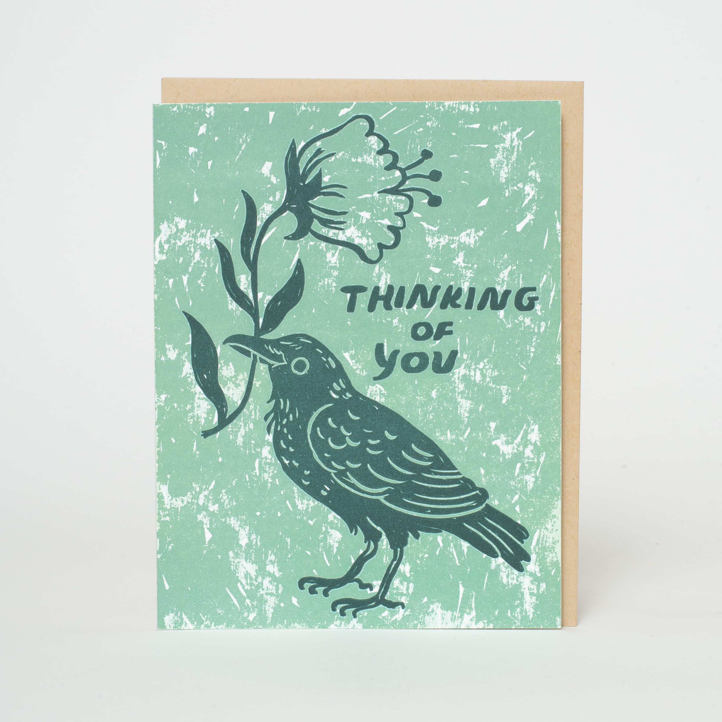 Thinking of You Crow Letterpress Greeting Card