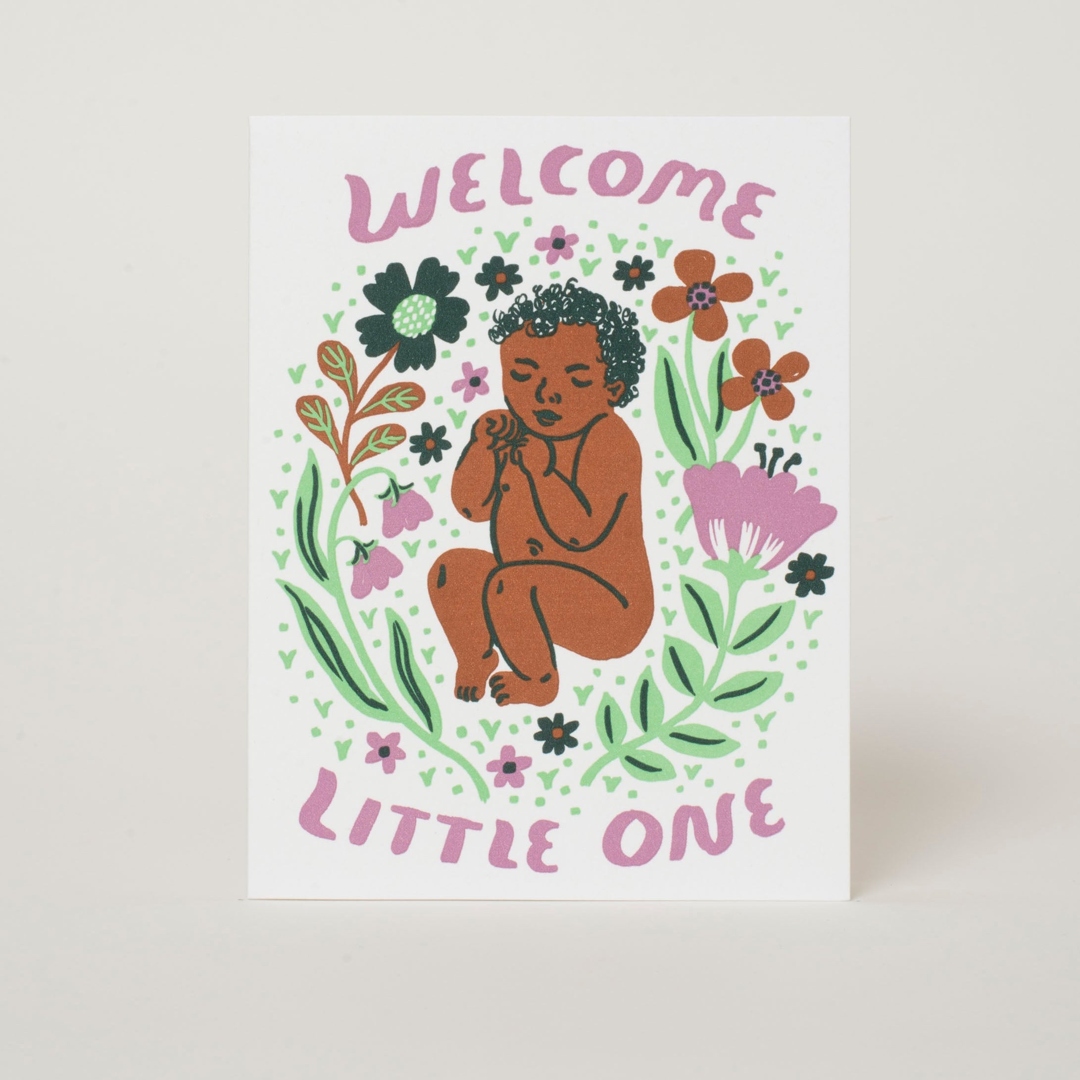 Welcome Little One Baby Letterpress Greeting Card [purple]