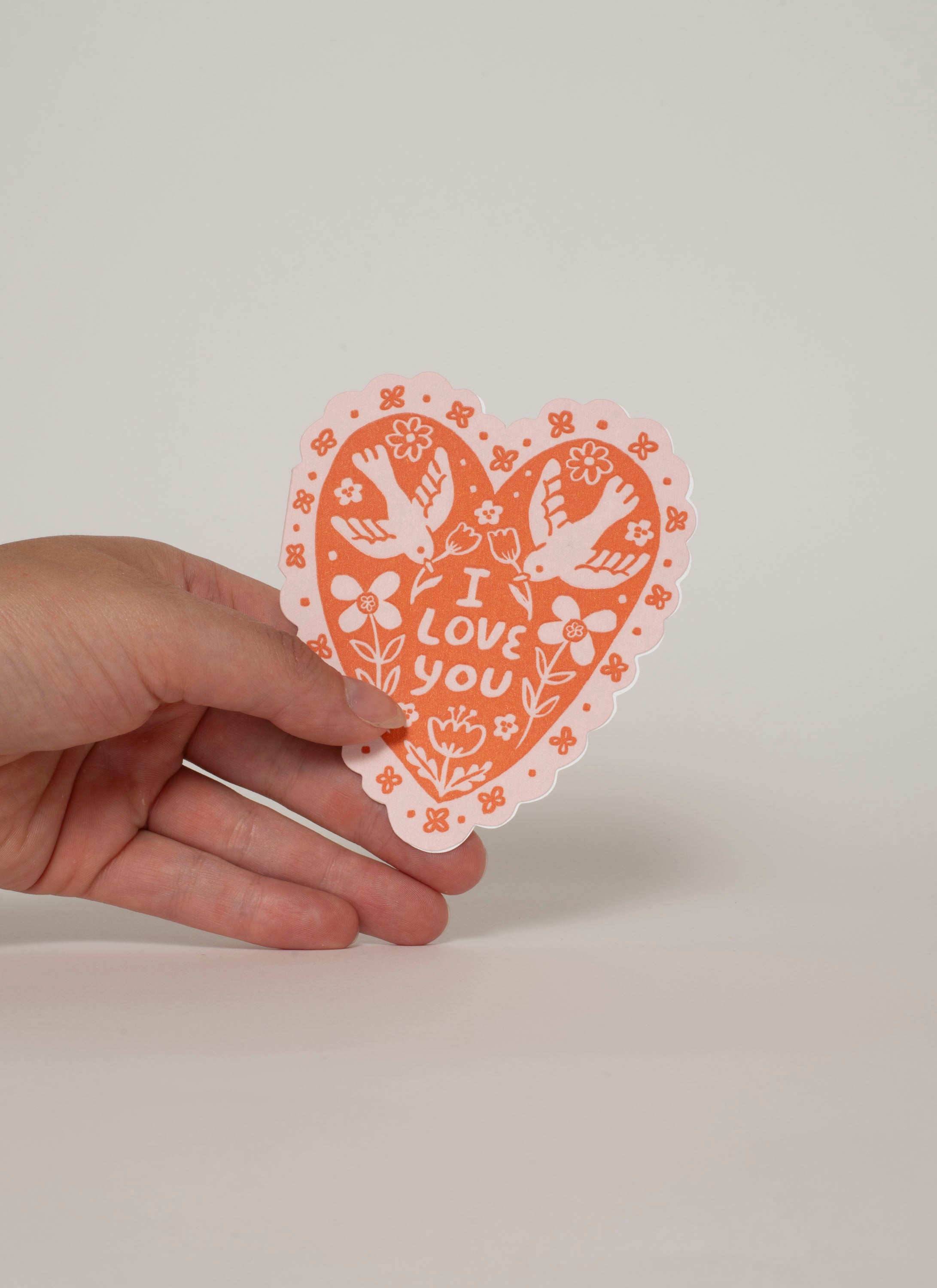 Love Birds Heart Shaped Letterpress Greeting Card