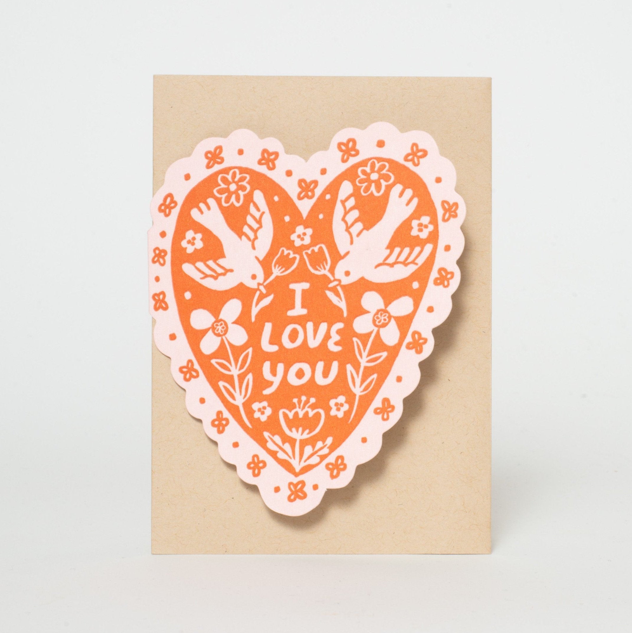 Love Birds Heart Shaped Letterpress Greeting Card
