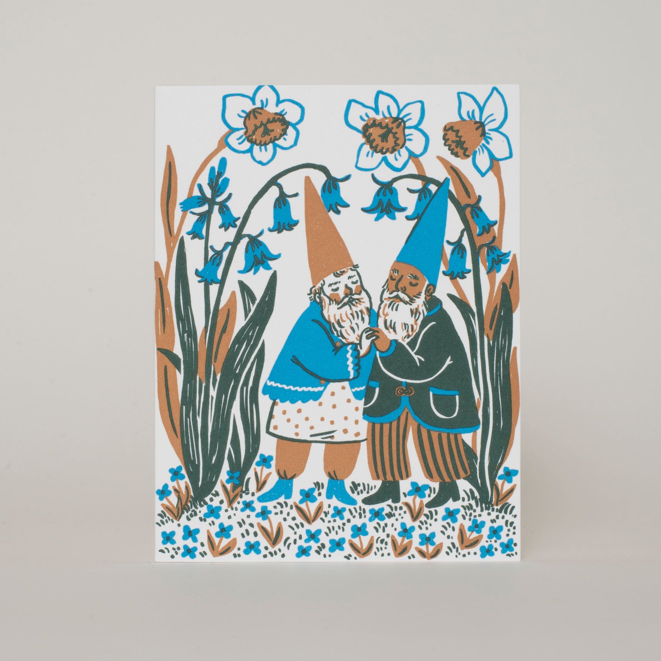 Hugging Gnomes Bluebells Love Letterpress Greeting Card