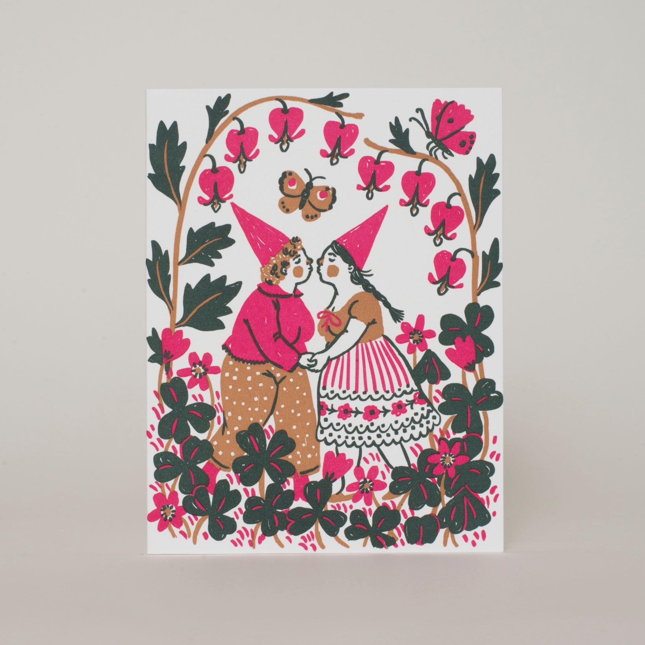 Kissing Gnomes Butterflies Love Letterpress Greeting Card