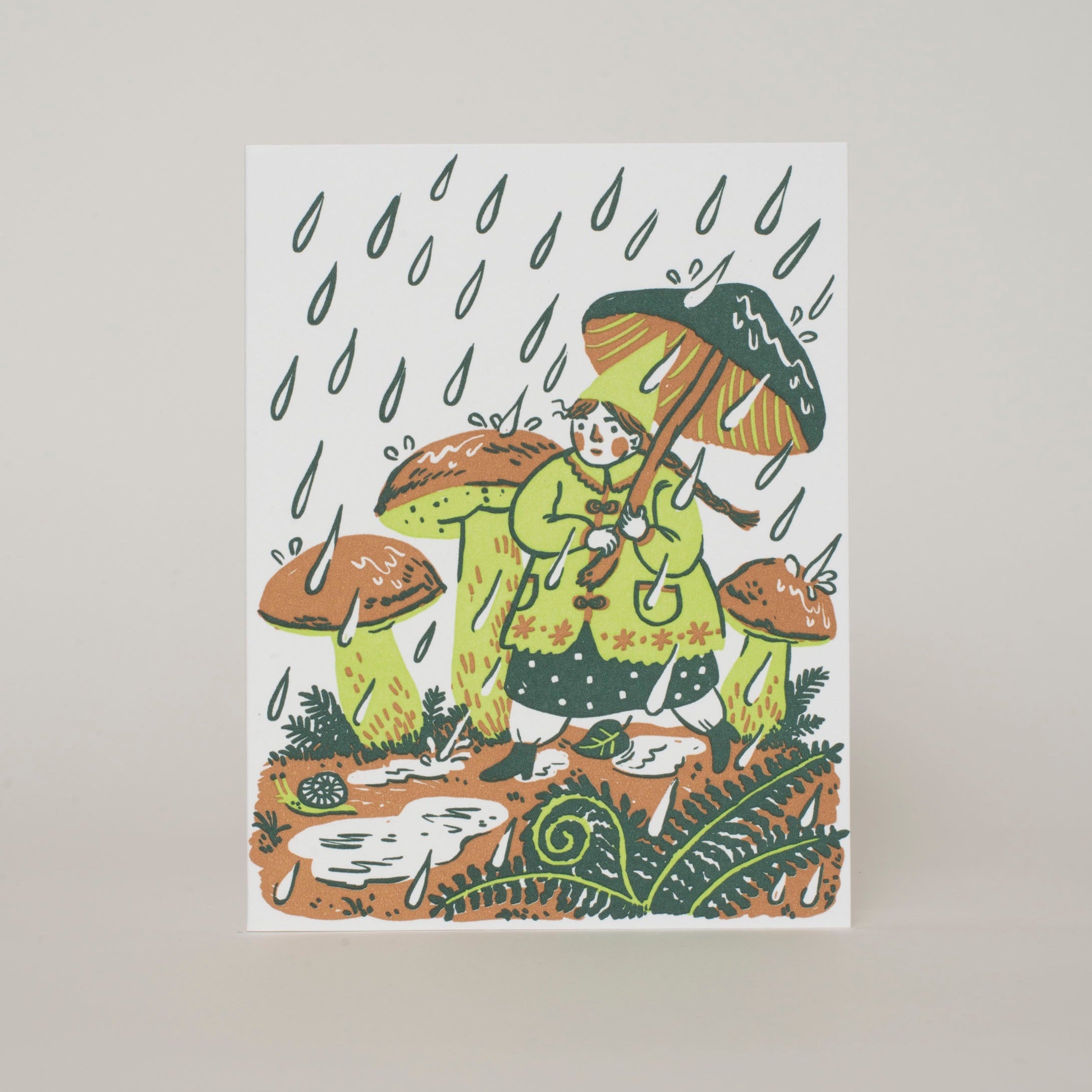 Rain Walk Gnome Blank Letterpress Greeting Card