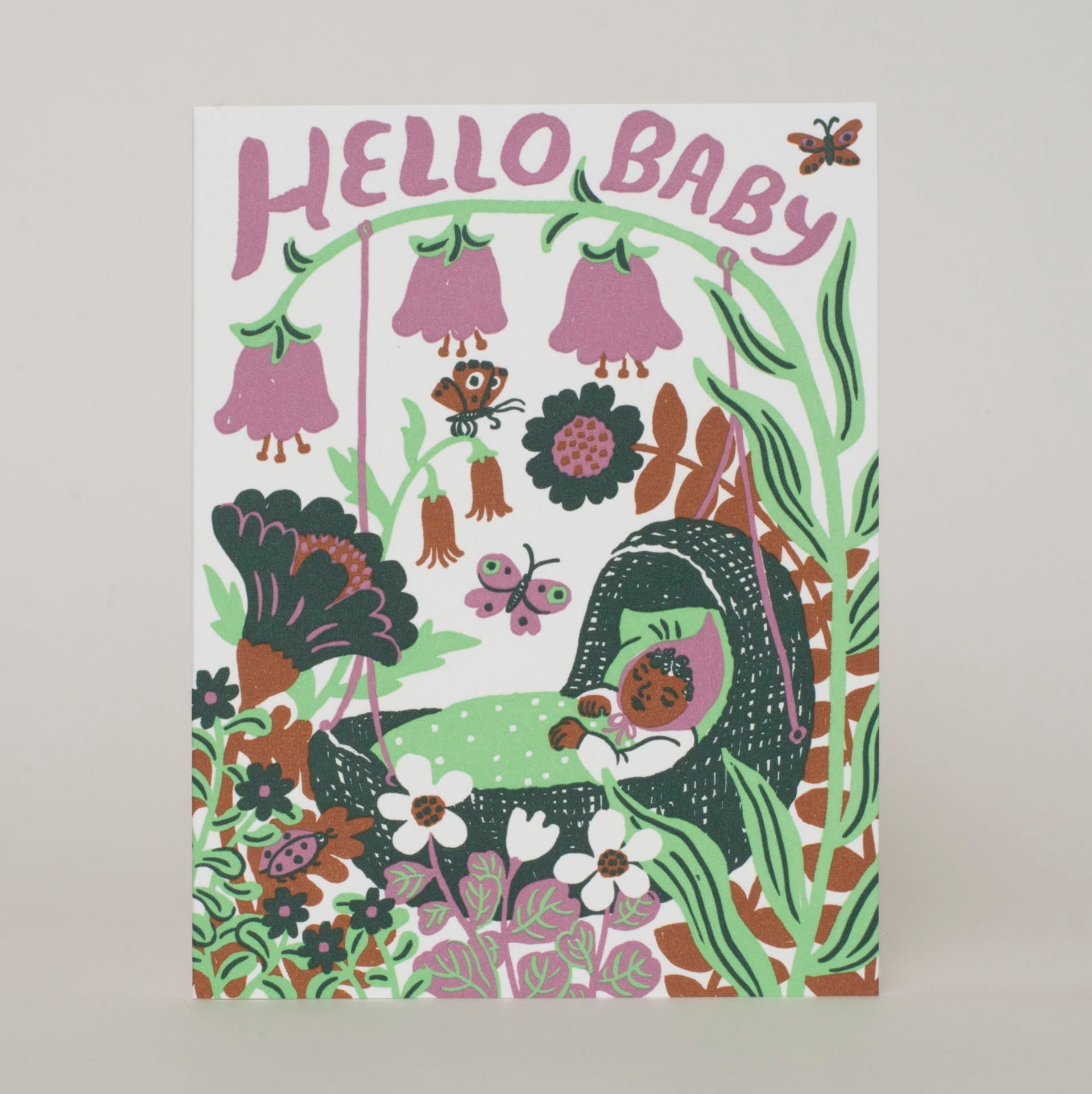 Hello Baby Bassinet Letterpress Greeting Card [purple]