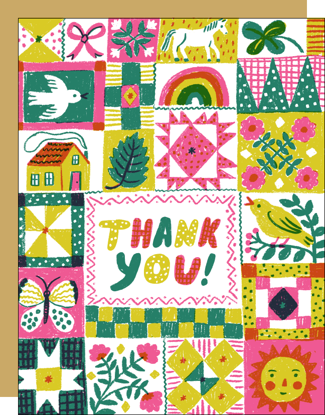 Folk Quilt Thank You Letterpress Greeting Card