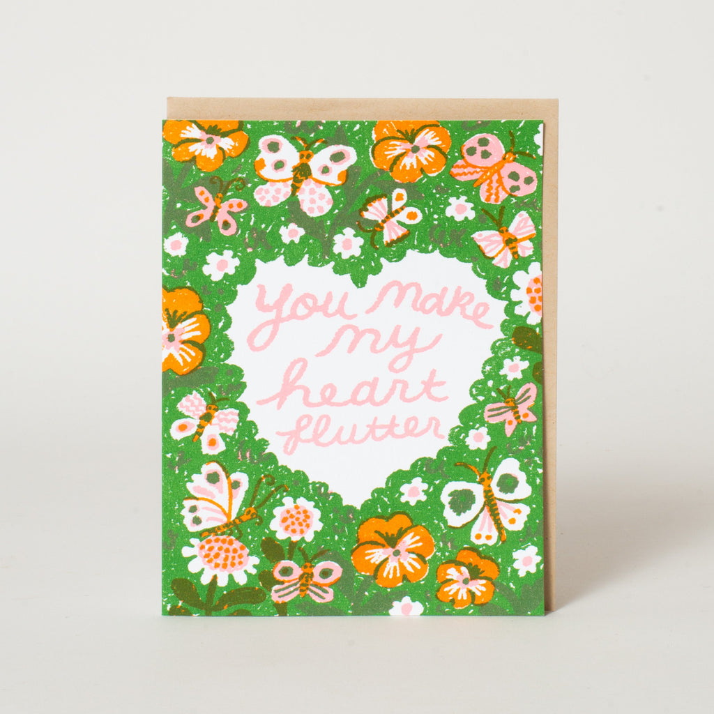 Heart Flutter Butterflies Letterpress Greeting Card