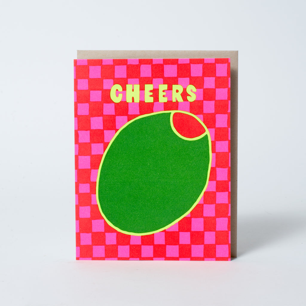 Cheers Olive Letterpress Greeting Card