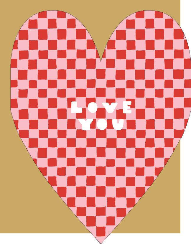 Checkered Love You Heart Die-cut Letterpress Greeting Card