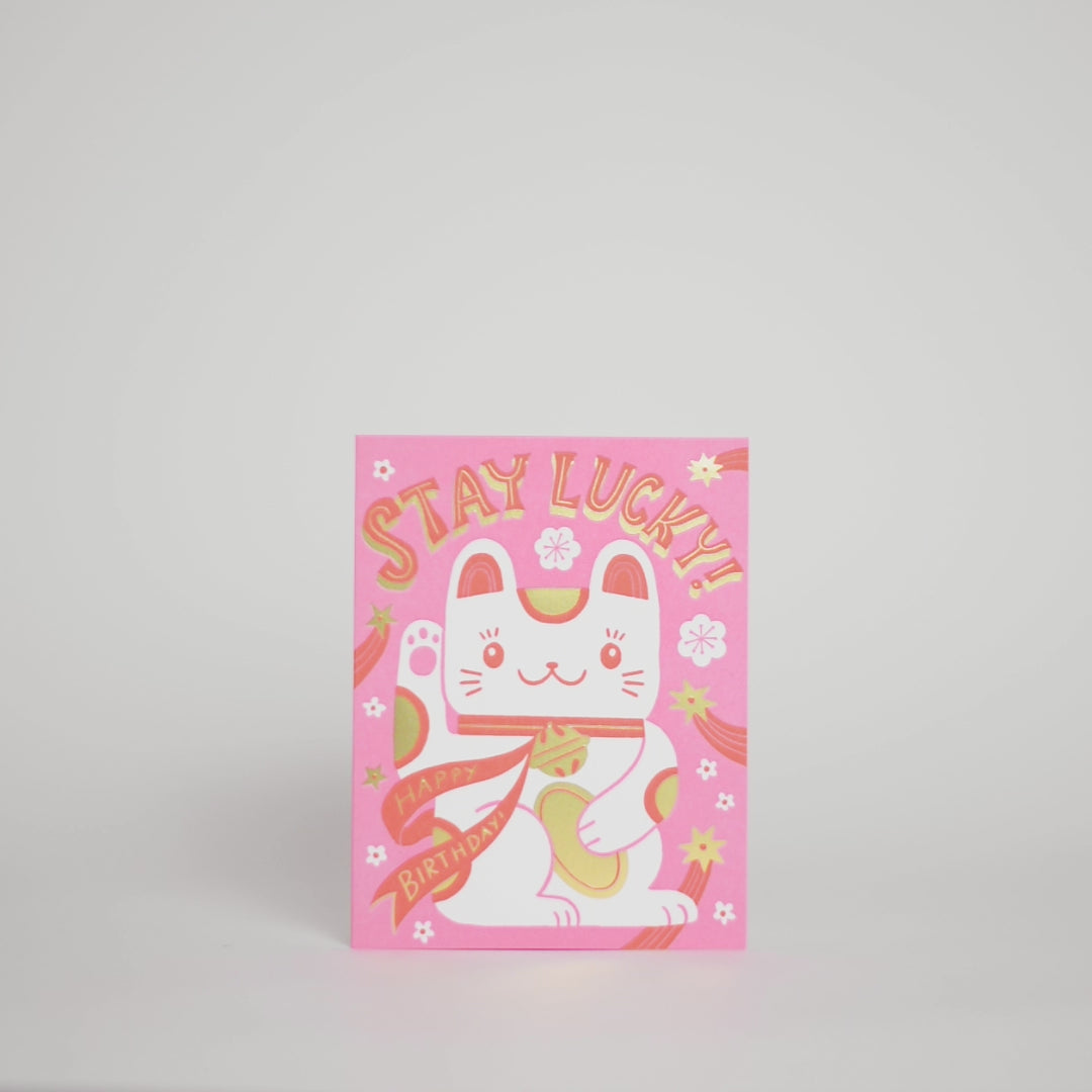 Lucky Cat Birthday Letterpress Greeting Card