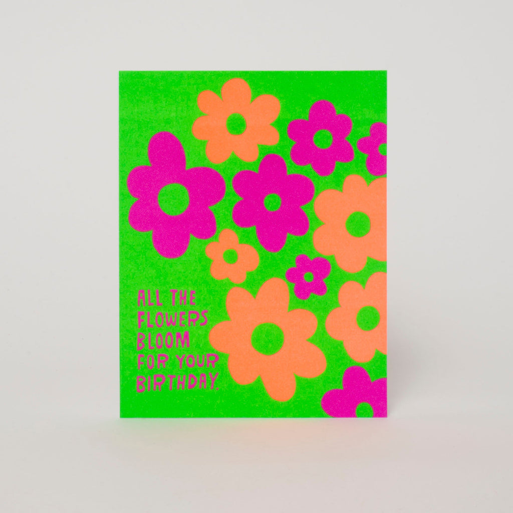 Neon Flowers Birthday Letterpress Greeting Card
