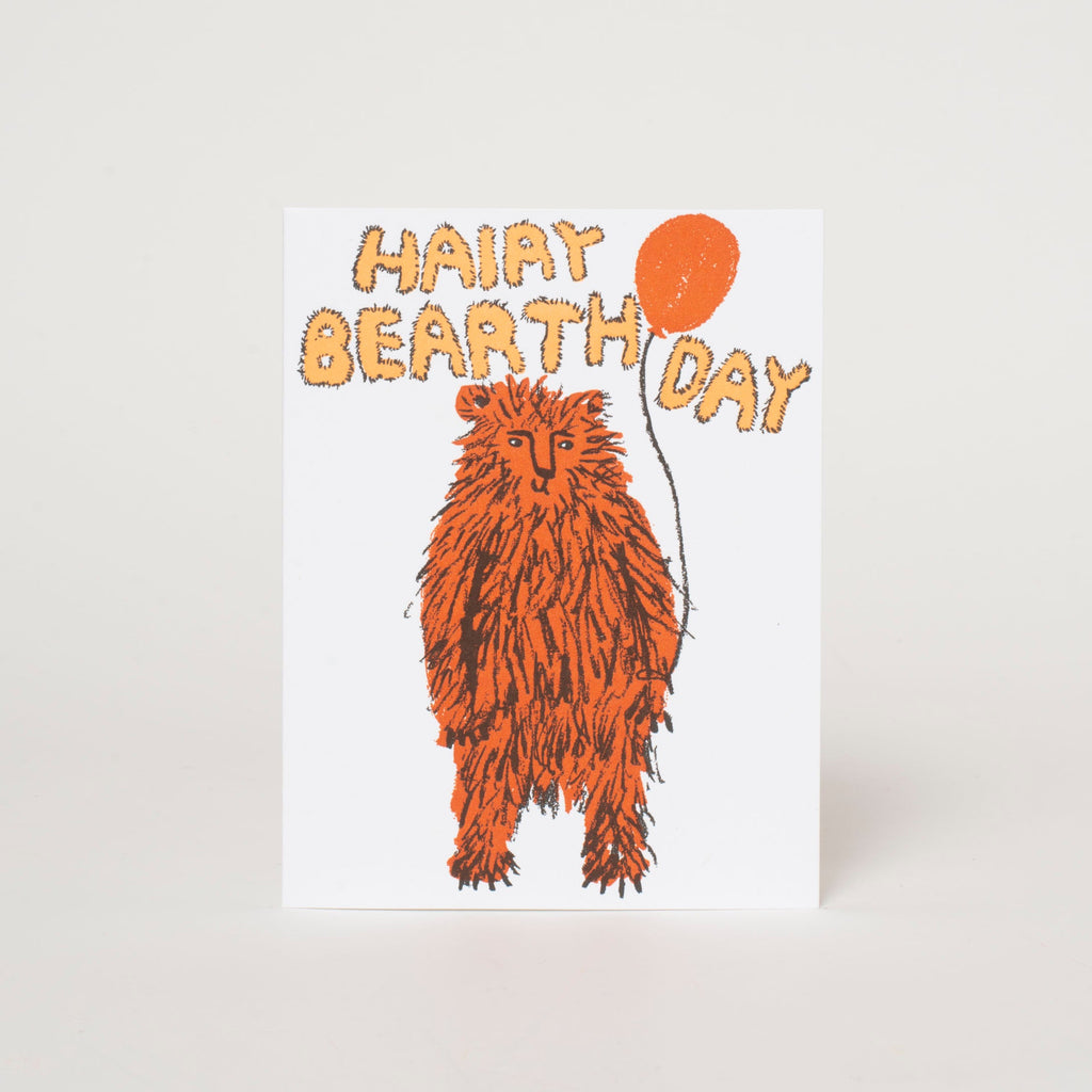 Hairy Birthday Bear Letterpress Greeting Card