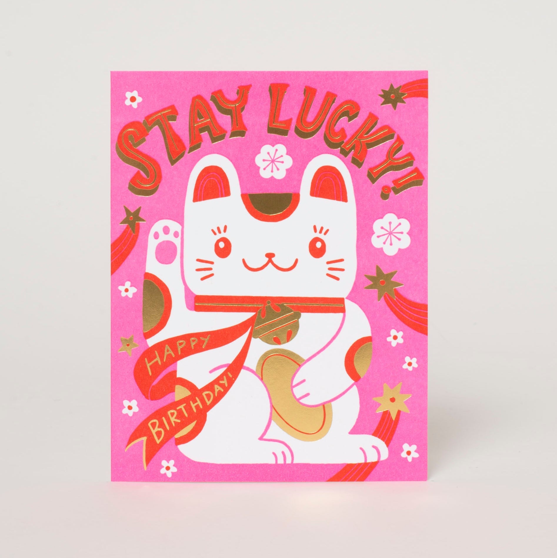 Lucky Cat Birthday Letterpress Greeting Card